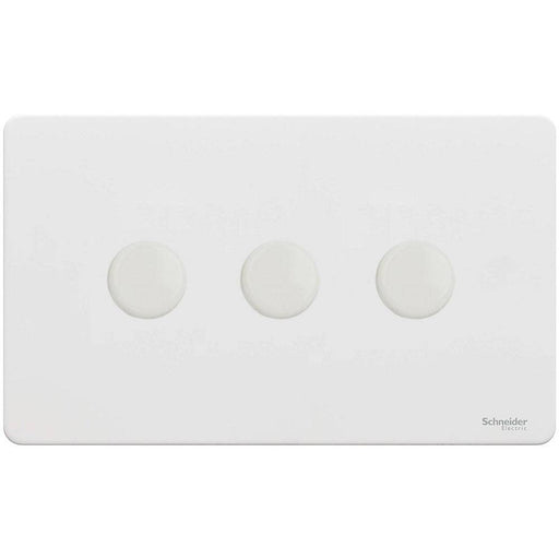 Schneider Ultimate Screwless White Metal 3G 2W LED 100W Dimmer Switch GU6432LMPW Available from RS Electrical Supplies