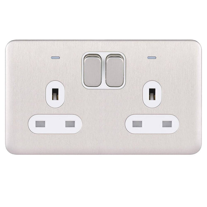 Schneider Lisse Deco Stainless Steel 13A Double Socket DP with LED GGBL3021DWSS