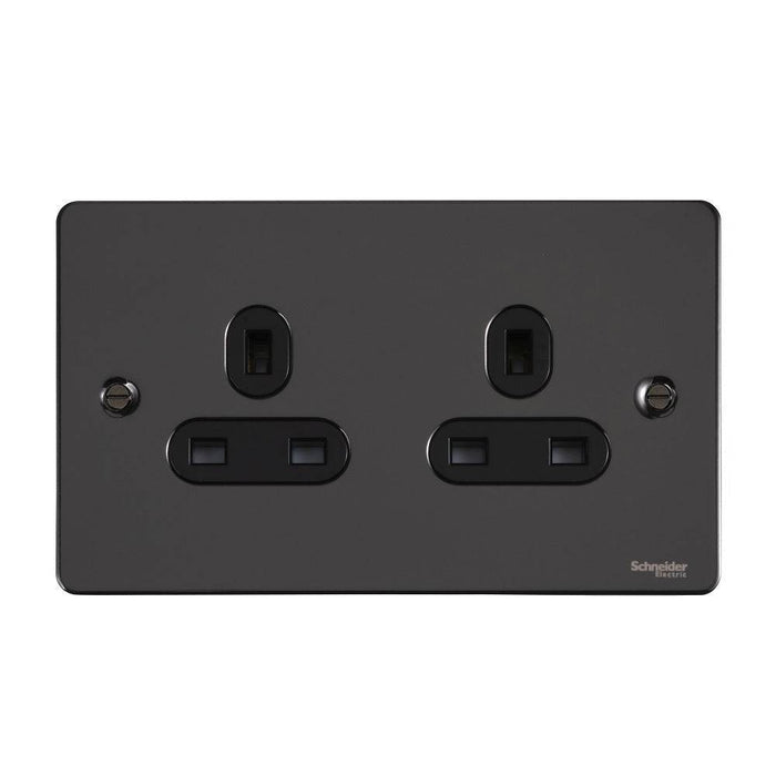Schneider Ultimate Flat Plate Black Nickel 13A Double Unswitched Socket GU3260BBN