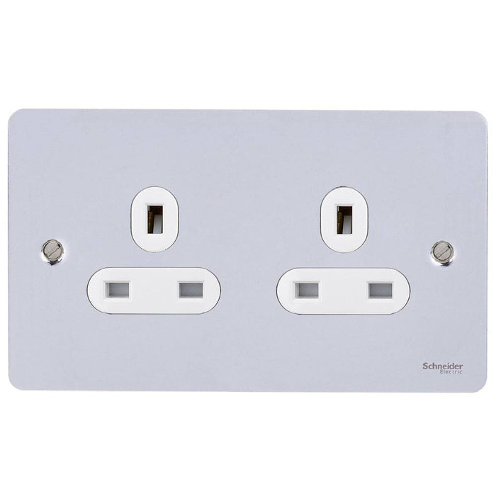 Schneider Ultimate Flat Plate Polished Chrome 13A Double Unswitched Socket GU3260WPC