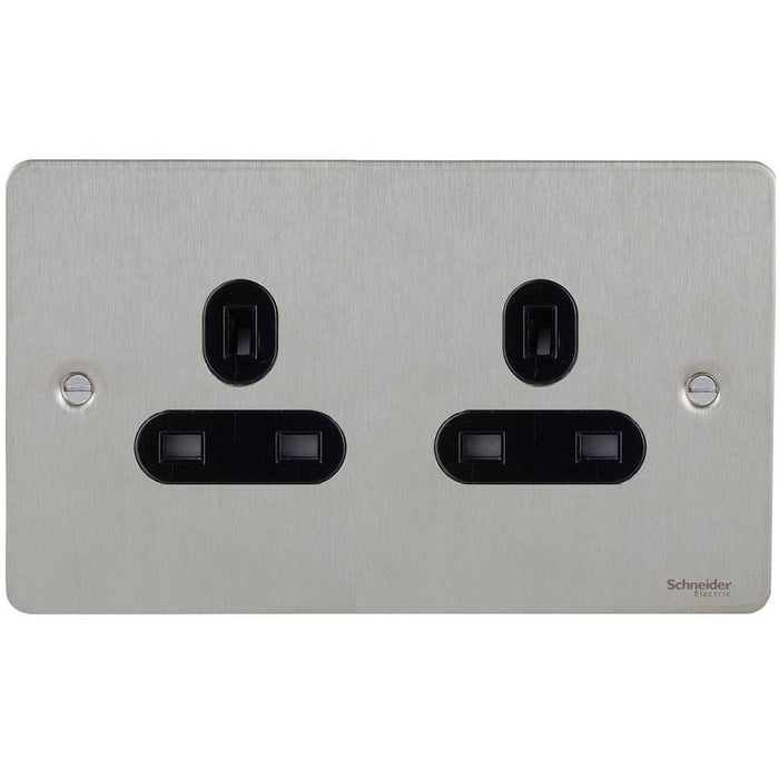 Schneider Ultimate Flat Plate Stainless Steel 13A Double Unswitched Socket GU3260BSS
