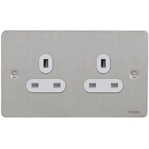 Schneider Ultimate Flat Plate Stainless Steel 13A Double Unswitched Socket GU3260WSSAvailable from RS Electrical 