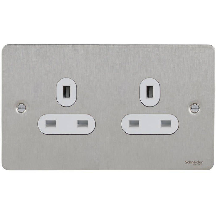 Schneider Ultimate Flat Plate Stainless Steel 13A Double Unswitched Socket GU3260WSS