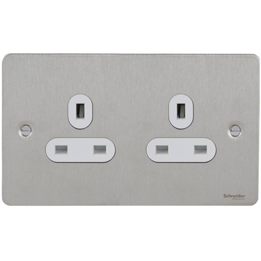 Schneider Ultimate Flat Plate Stainless Steel 13A Double Unswitched ...
