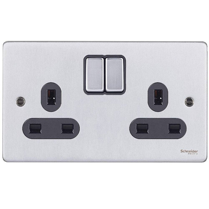 Schneider Ultimate Low Profile Brushed Chrome 13A Double Socket GU3520BBC