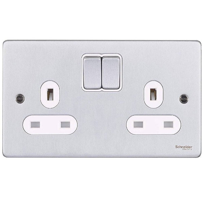 Schneider Ultimate Low Profile Brushed Chrome 13A Double Socket GU3520WBC