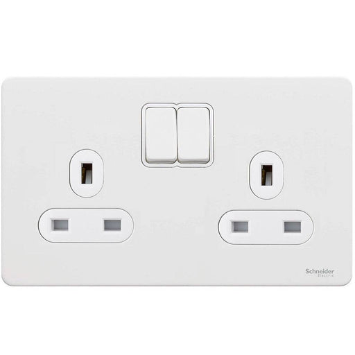 Schneider Ultimate Screwless White Metal 13A DP Double Socket GU3420DWPW Available from RS Electrical Supplies