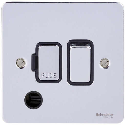 Schneider Ultimate Flat Plate Polished Chrome 13A DP Switched Spur with Flex GU5213BPCAvailable from RS Electrical Supplies