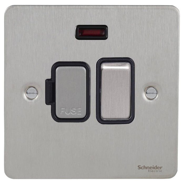Schneider Ultimate Flat Plate Stainless Steel 13A DP Switched Spur with Neon GU5211BSS