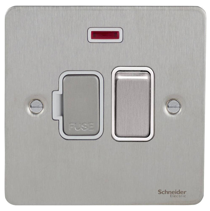 Schneider Ultimate Flat Plate Stainless Steel 13A DP Switched Spur with Neon GU5211WSS