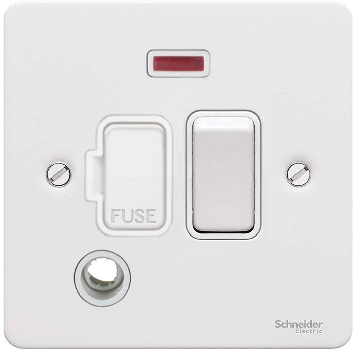 Schneider Ultimate Flat Plate White Metal 13A DP Switched Spur with Neon & Flex GU5214WPW