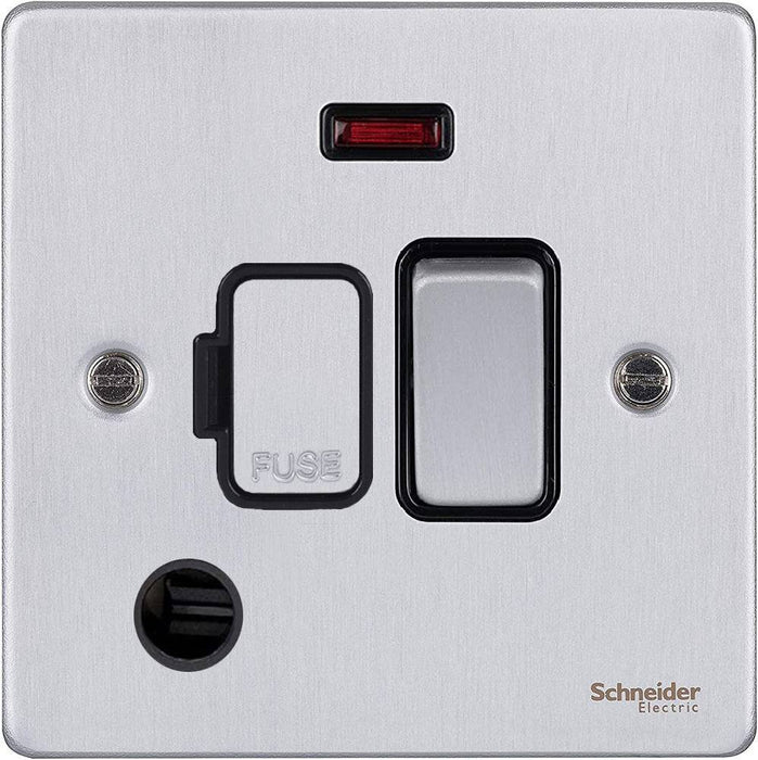 Schneider Ultimate Low Profile Brushed Chrome 13A DP Switched Spur Neon and Flex GU5514BBC