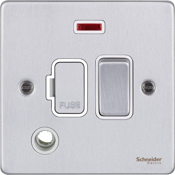 Schneider Ultimate Low Profile Brushed Chrome 13A DP Switched Spur with Neon and Flex GU5514WBC