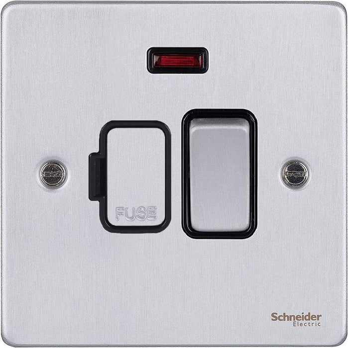 Schneider Ultimate Low Profile Brushed Chrome 13A DP Switched Spur With Neon GU5511BBC