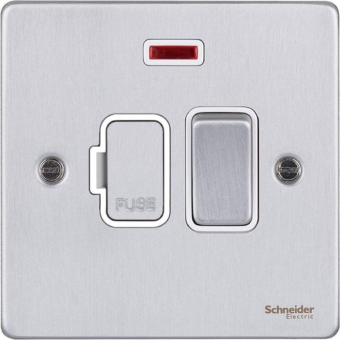 Schneider Ultimate Low Profile Brushed Chrome 13A DP Switched Spur with Neon GU5511WBC
