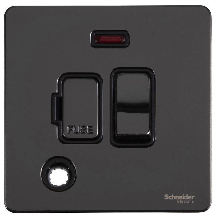 Schneider Ultimate Screwless Black Nickel 13A Switched Spur with Neon ...