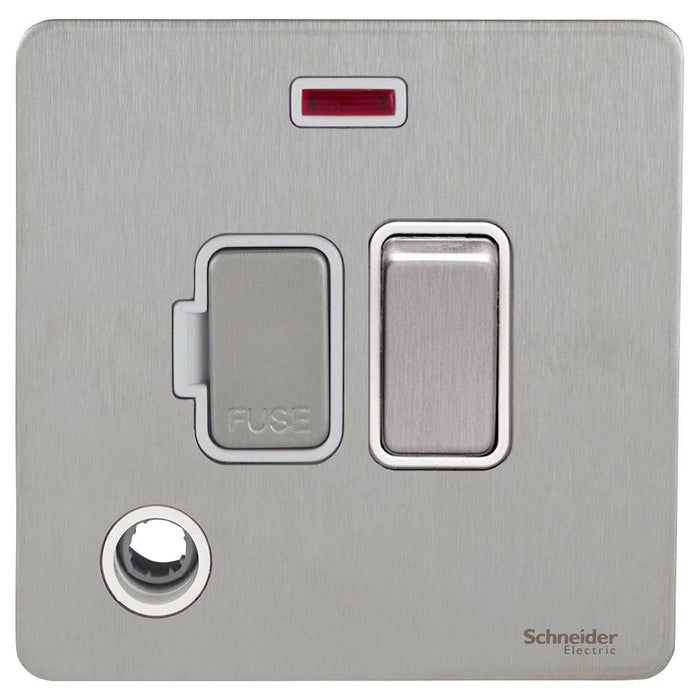Schneider Ultimate Screwless Stainless Steel 13A Switched Spur with Neon & Flex GU5414WSS