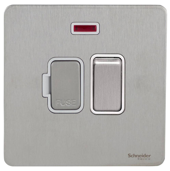 Schneider Ultimate Screwless Stainless Steel 13A Switched Spur with Neon GU5411WSS