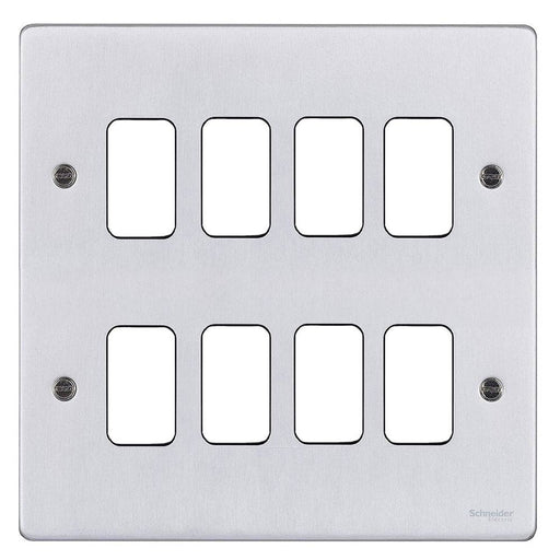 Schneider Ultimate Low Profile Brushed Chrome 8G Grid Plate GUGL08BCAvailable from RS Electrical 