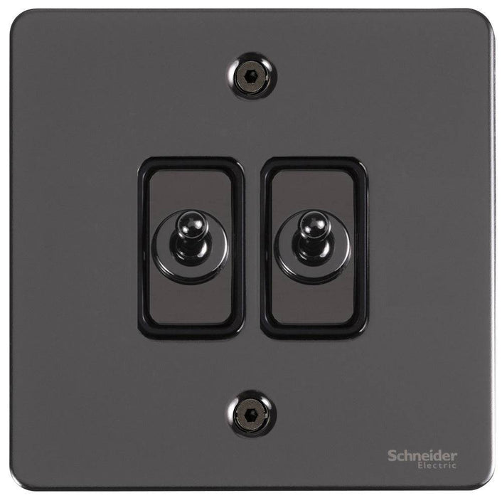 Schneider Ultimate Flat Plate Black Nickel 2G Intermediate Toggle Switch GU12214TBBN