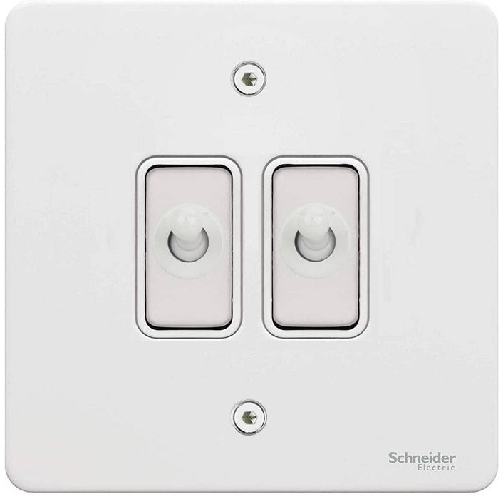 Schneider Ultimate Flat Plate White Metal 2W & Intermediate Toggle Switch GU121214TWPW