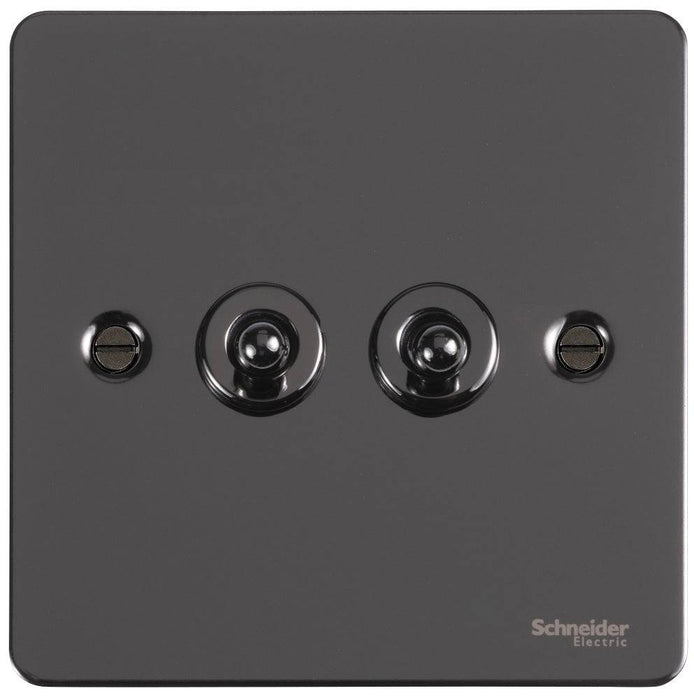 Schneider Ultimate Flat Plate Black Nickel 2G Toggle Switch GU1222TBN