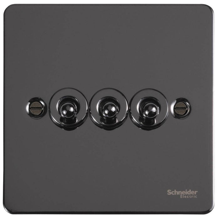 Schneider Ultimate Flat Plate Black Nickel 3G Toggle Switch GU1232TBN