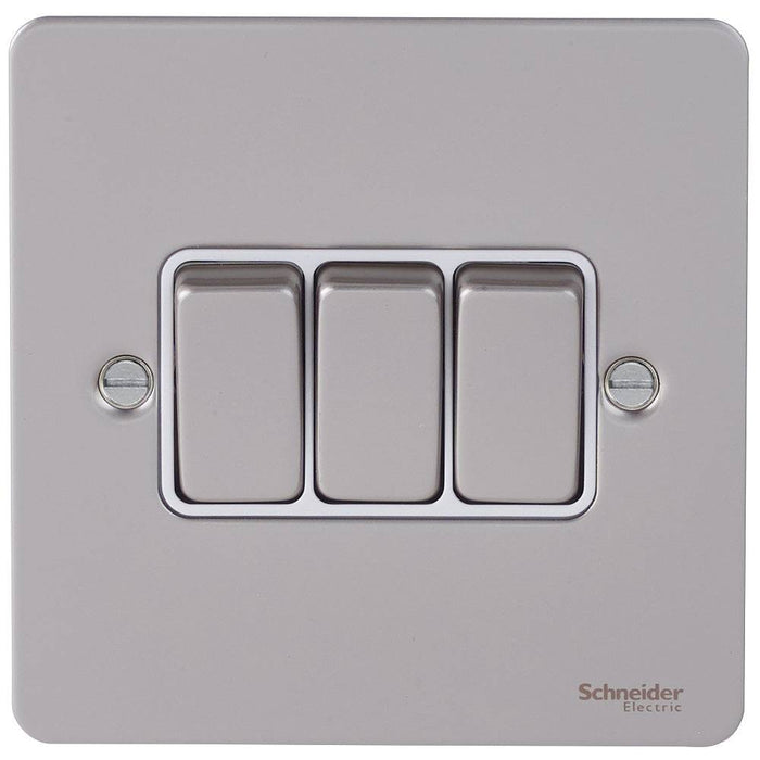 Schneider Ultimate Flat Plate Pearl Nickel 3G 2W Light Switch GU1232WPN