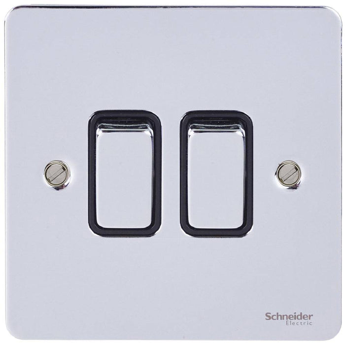 Schneider Ultimate Flat Plate Polished Chrome 2G 2W Light Switch GU1222BPC
