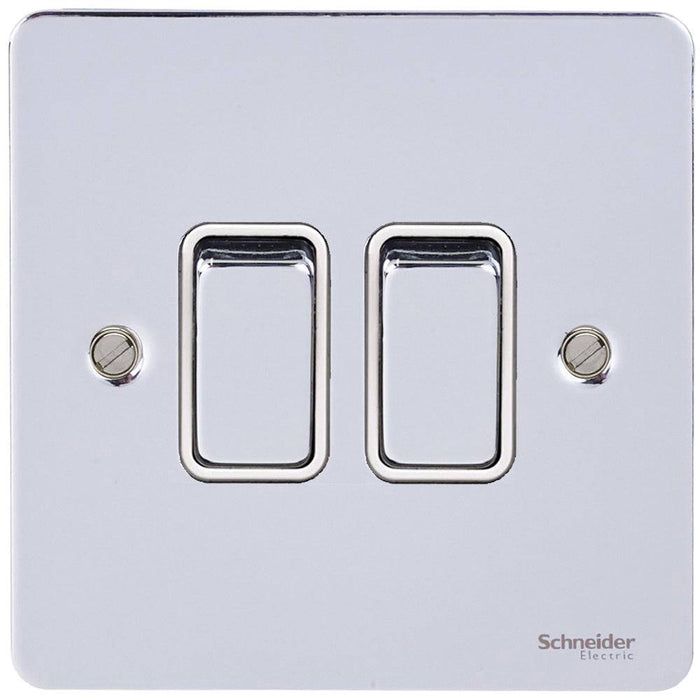 Schneider Ultimate Flat Plate Polished Chrome 2G 2W Light Switch GU1222WPC