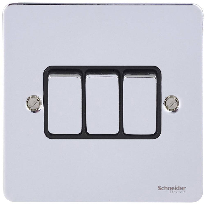 Schneider Ultimate Flat Plate Polished Chrome 3G 2W Light Switch GU1232BPC