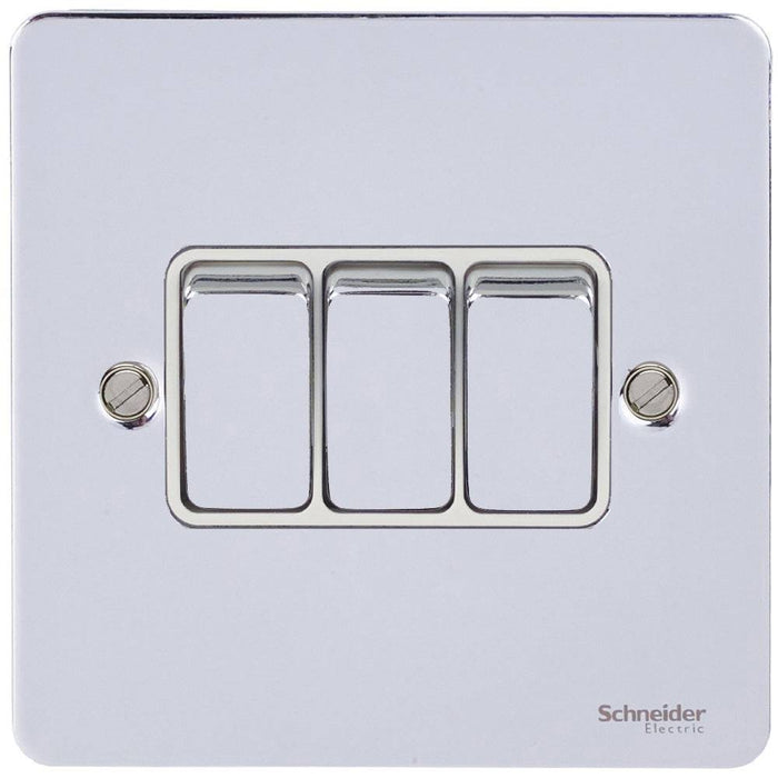 Schneider Ultimate Flat Plate Polished Chrome 3G 2W Light Switch GU1232WPC