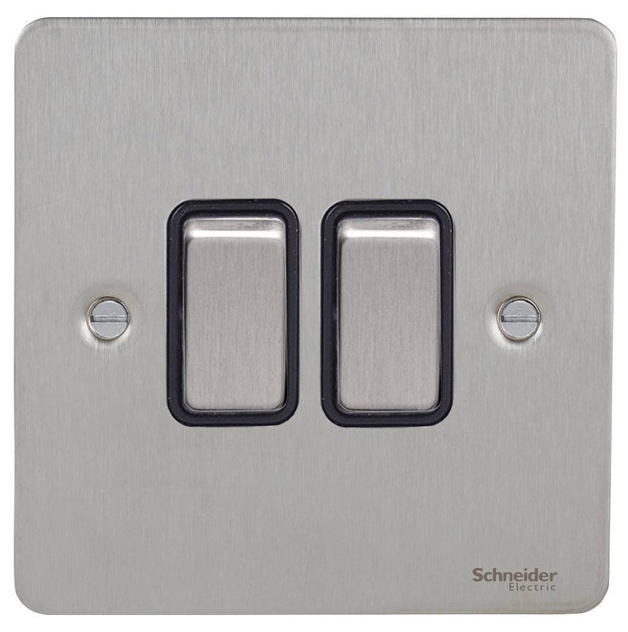 Schneider Ultimate Flat Plate Stainless Steel 2G 2W Light Switch GU1222BSS