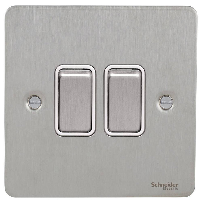 Schneider Ultimate Flat Plate Stainless Steel 2G 2W Light Switch GU1222WSS
