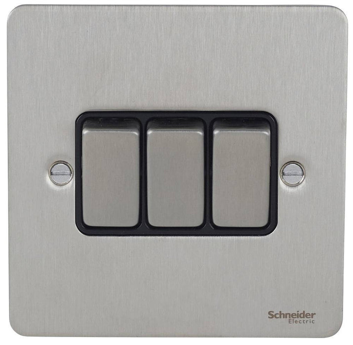 Schneider Ultimate Flat Plate Stainless Steel 3G 2W Light Switch GU1232BSS