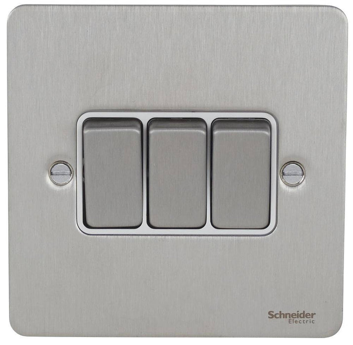 Schneider Ultimate Flat Plate Stainless Steel 3G 2W Light Switch GU1232WSS