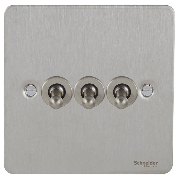 Schneider Ultimate Flat Plate Stainless Steel 3G Toggle Switch GU1232TSS
