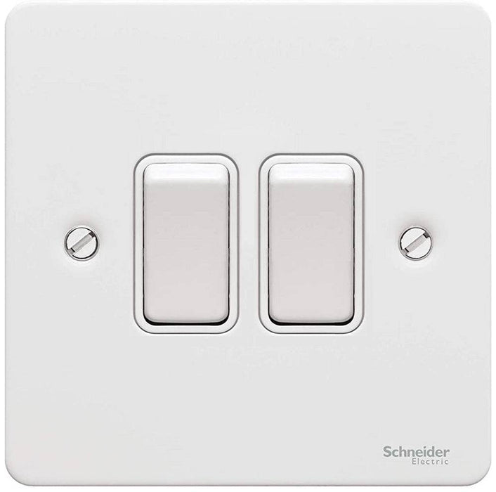 Schneider Ultimate Flat Plate White Metal 2G 2W Light Switch GU1222WPW