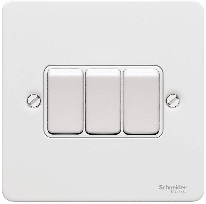 Schneider Ultimate Flat Plate White Metal 3G 2W Light Switch GU1232WPW