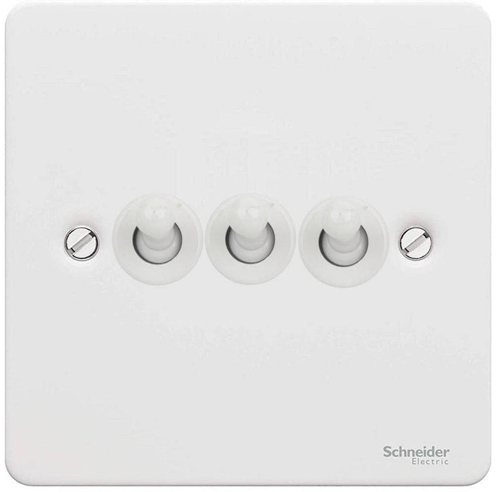 Schneider Ultimate Flat Plate White Metal 3G Toggle Switch GU1232TPW