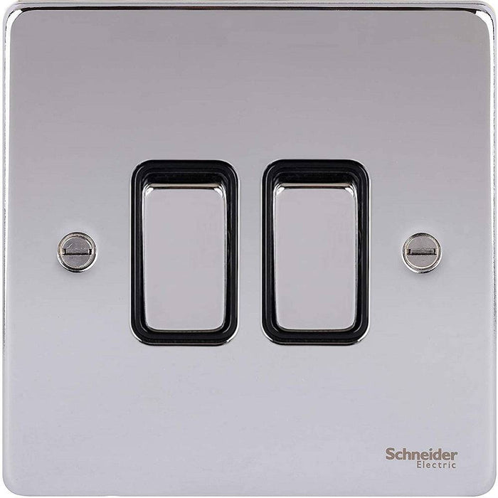 Schneider Ultimate Low Profile Polished Chrome 2G 2W Light Switch GU1522BPC