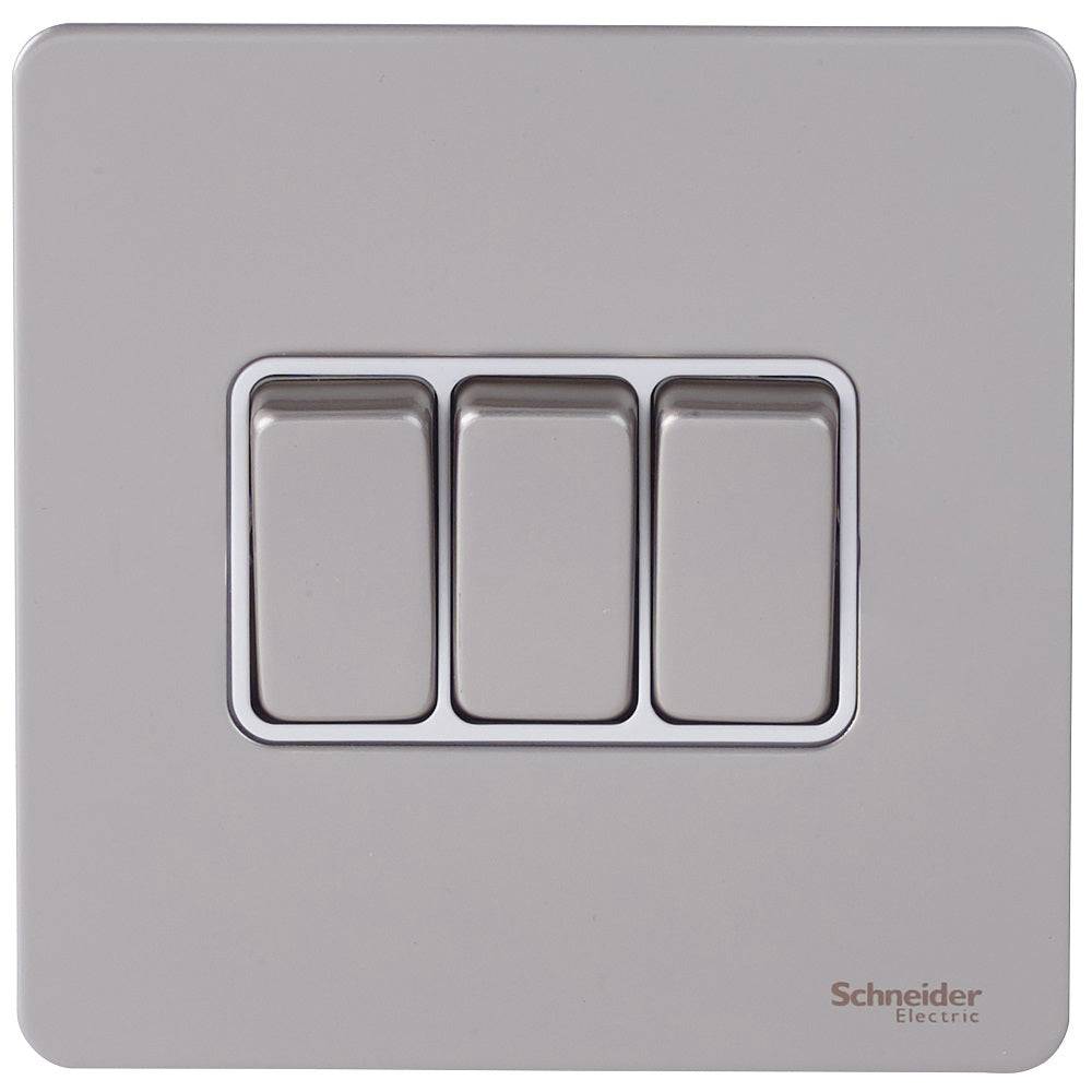 Schneider Ultimate Screwless Pearl Nickel 3G 2W Light Switch GU1432WPN