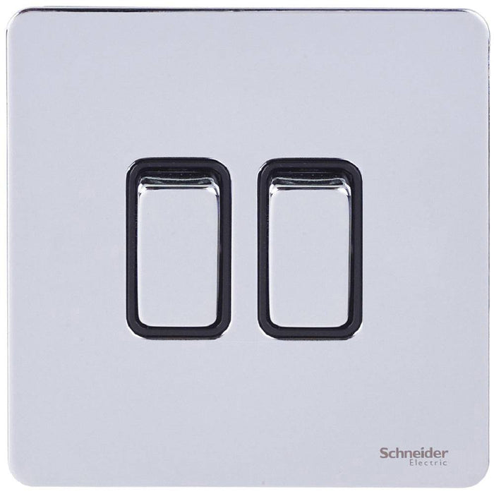 Schneider Ultimate Screwless Polished Chrome 2G 2W Light Switch GU1422BPC