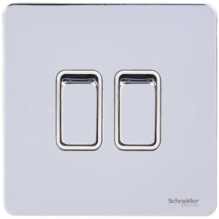 Schneider Ultimate Screwless Polished Chrome 2G 2W Light Switch GU1422WPC