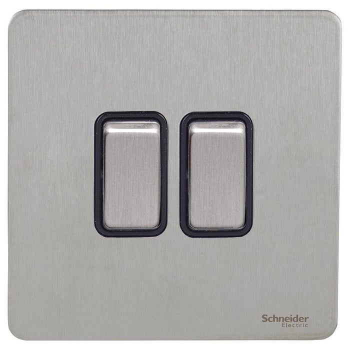 Schneider Ultimate Screwless Stainless Steel 2G 2W Light Switch GU1422BSS