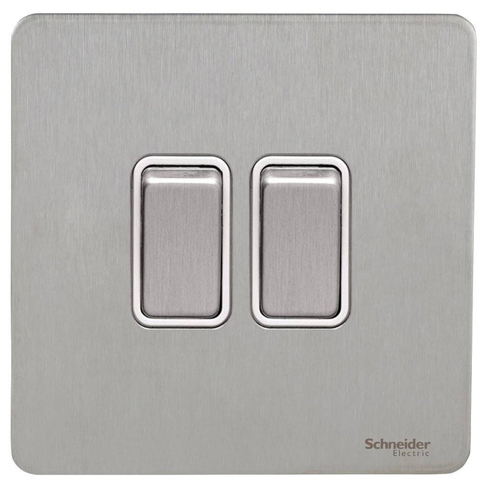 Schneider Ultimate Screwless Stainless Steel 2G 2W Light Switch GU1422WSS