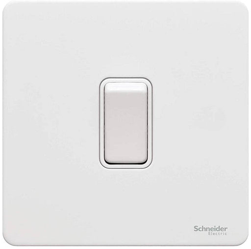 Schneider Ultimate Screwless White Metal 1G 2W Light Switch GU1412WPW Available from RS Electrical Supplies