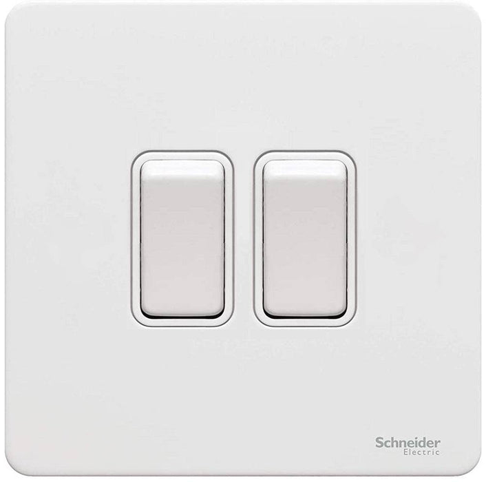 Schneider Ultimate Screwless White Metal 2G 2W Light Switch GU1422WPW Available from RS Electrical Supplies