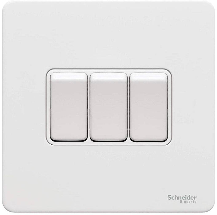 Schneider Ultimate Screwless White Metal 3G 2W Light Switch GU1432WPW