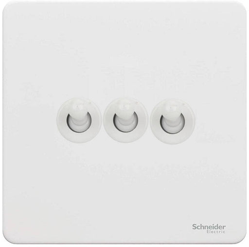 Schneider Ultimate Screwless White Metal 3G Toggle Switch GU1432TPW Available from RS Electrical Supplies